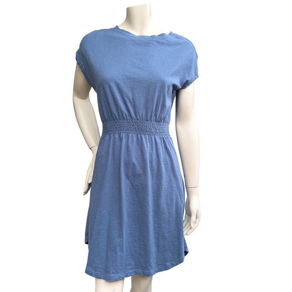 Studio 65 Cotton T-Shirt Dress Smocked Waist Coastal Minimalist Blue Size M